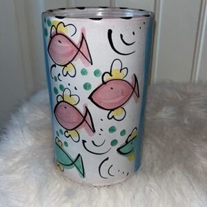 ART pottery signed pastel fish vase lake house/beach house decor whimsical